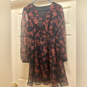 CUPSHE Women’s Floral Print Chiffon A-Line Mini Dress with Long Peasant Sleeves